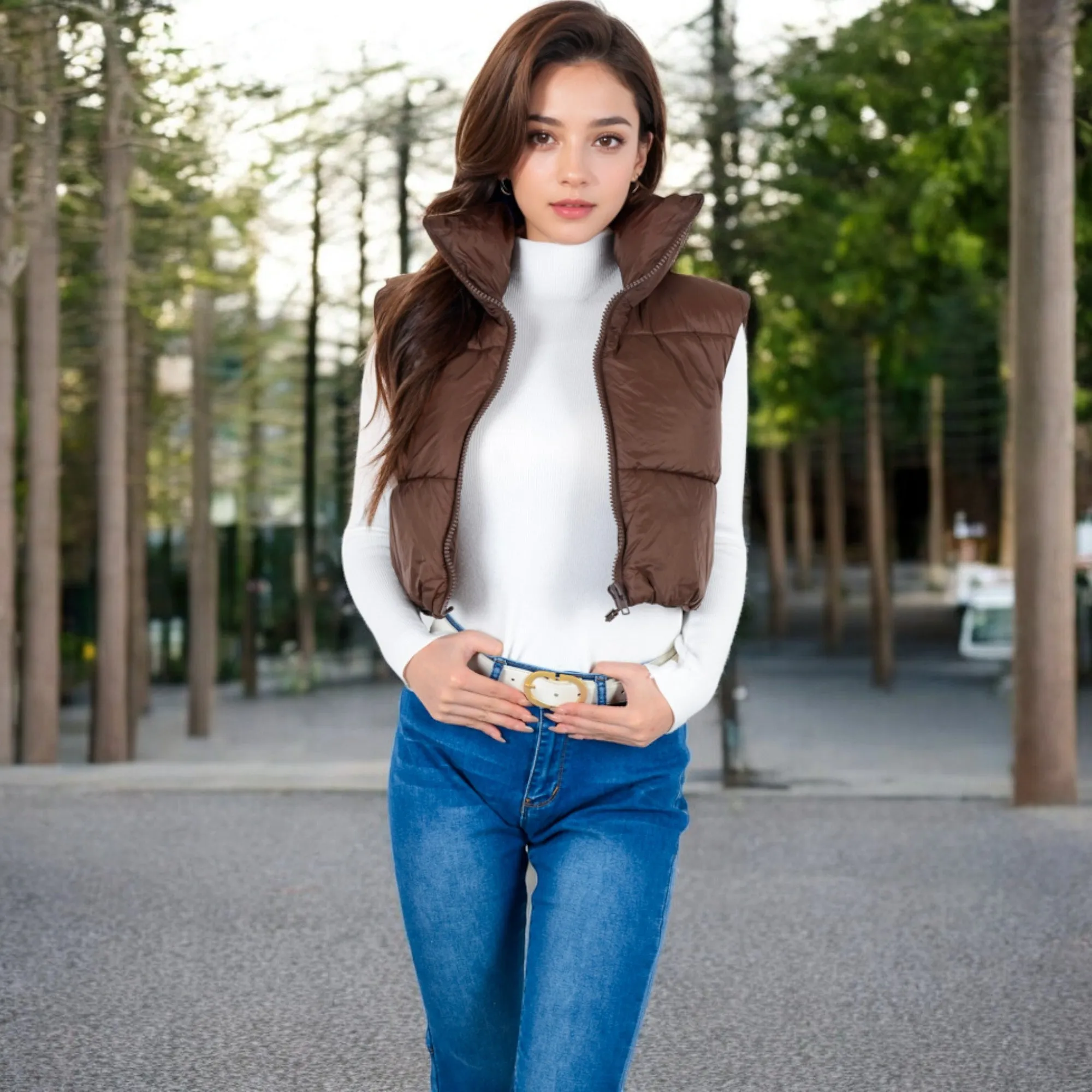 Anna-Kaci Women's Zip-Up Puff Vest Jacket with Cozy Design and Warmth