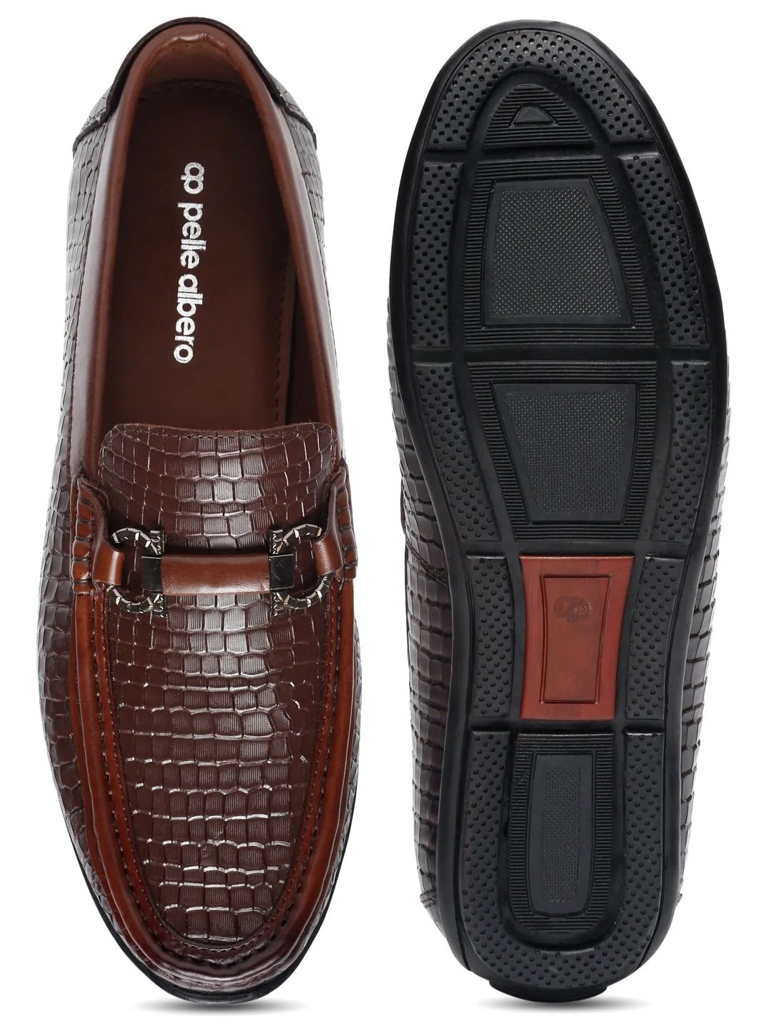 pelle albero Men Textured Leather Lightweight Horsebit Loafers